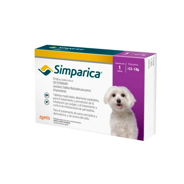 Comprimido Masticable Simparica 10mg de 2,5 a 5 Kg (pipeta)