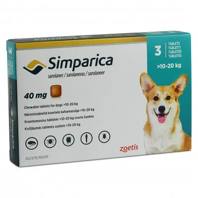 Comprimido Masticable Simparica 40mg de 10 a 20 Kg 