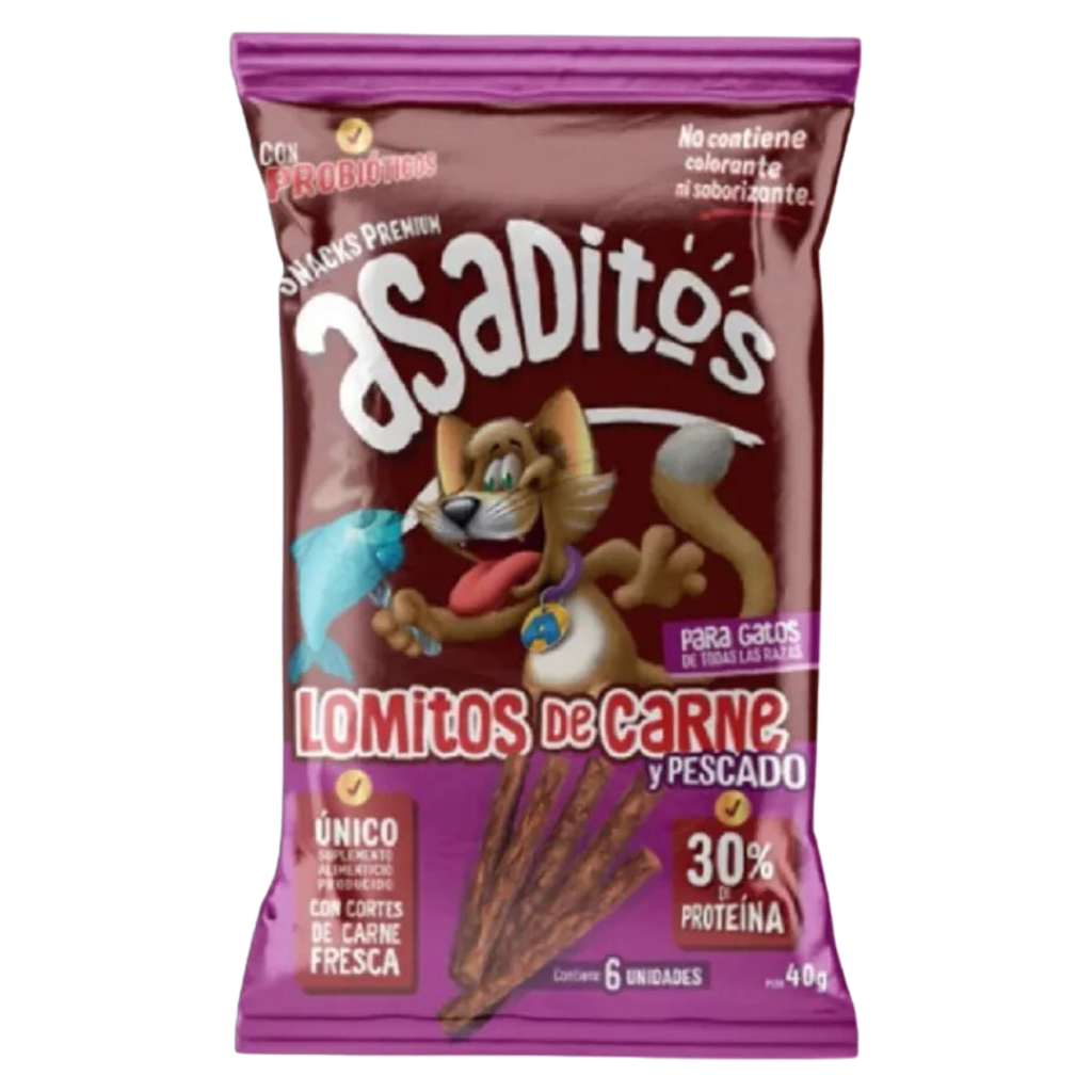 Asaditos snack gato Lomito de carne y pescado