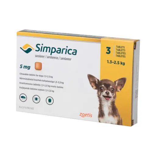 [1222] Comprimido Masticable Simparica 5mg de 1,3 a 2,5 Kg (pipeta)